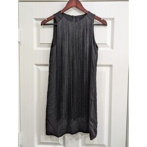 H&M Fringe Front Sleeveless Black Dress, Size 4